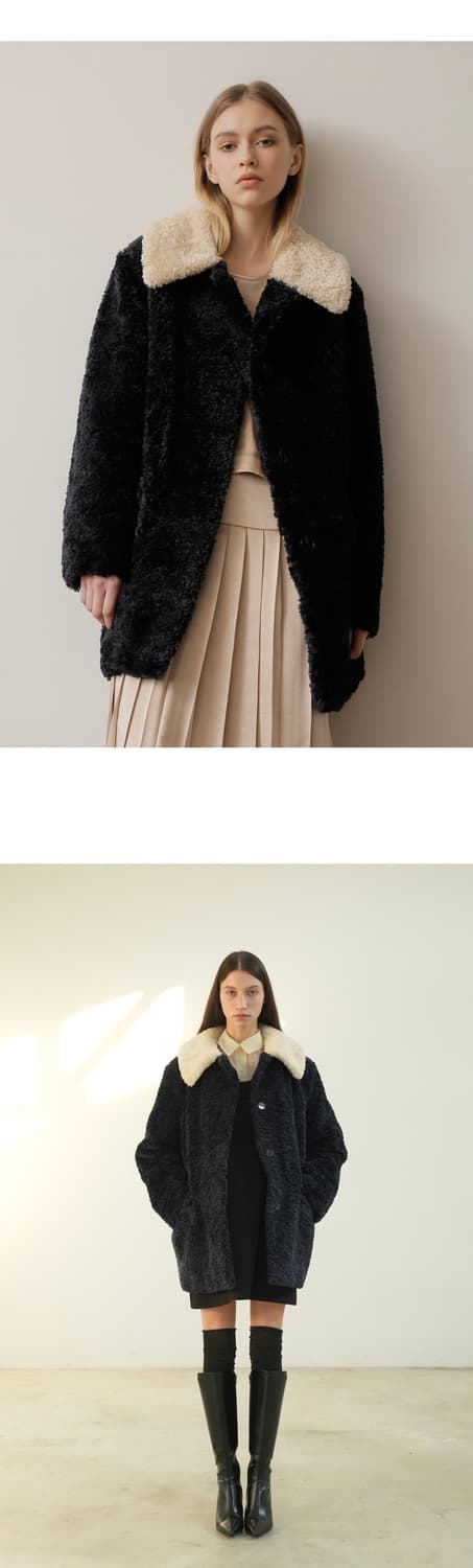 폴앤앨리스 빅카라 미디 퍼코트 하프코트 네이비 상품이미지3