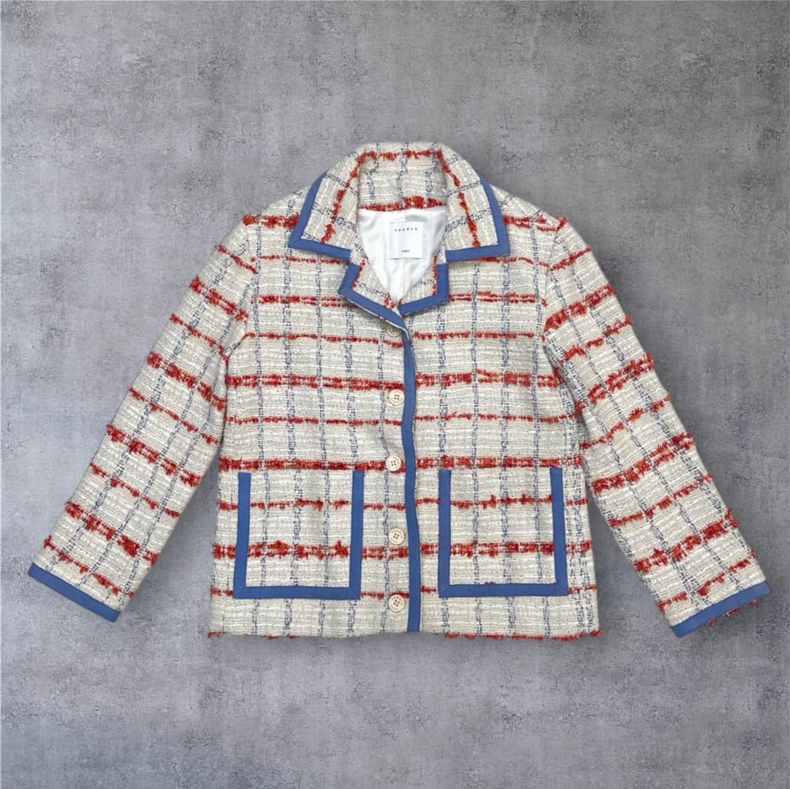 산드로 Sandro 아이보리 멀티 체크 트위드 싱글 자켓 36 상품이미지1