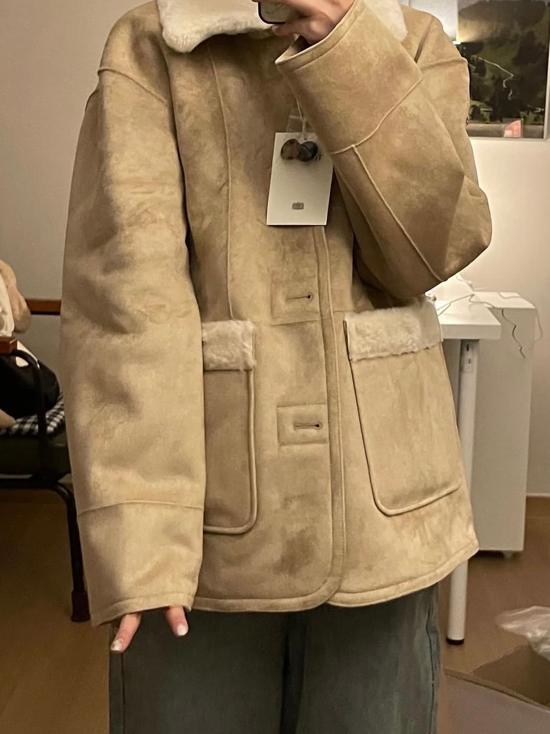 틸아이다이 리버시블 스웨이드 무스탕 베이지 상품이미지2