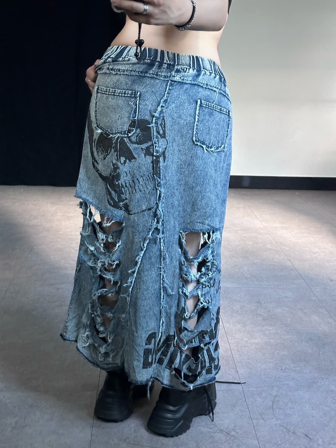 skull printing damage denim sk 상품이미지3