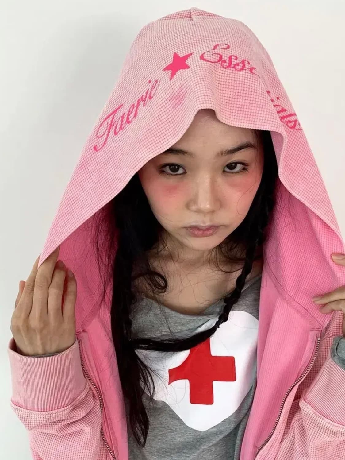 샵페어리 워싱 와플 후드집업 핑크 상품이미지2