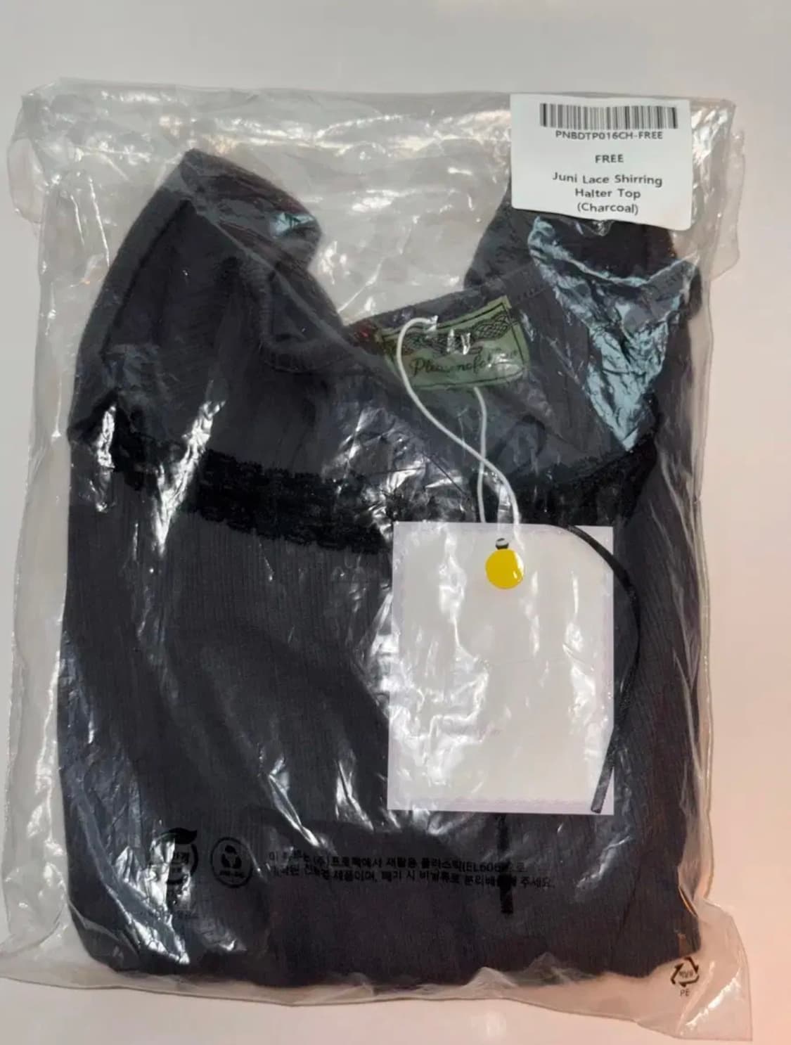 (택o새상품)플리즈노팔로우 주니 레이스 셔링 홀터 탑/차콜 상품이미지2