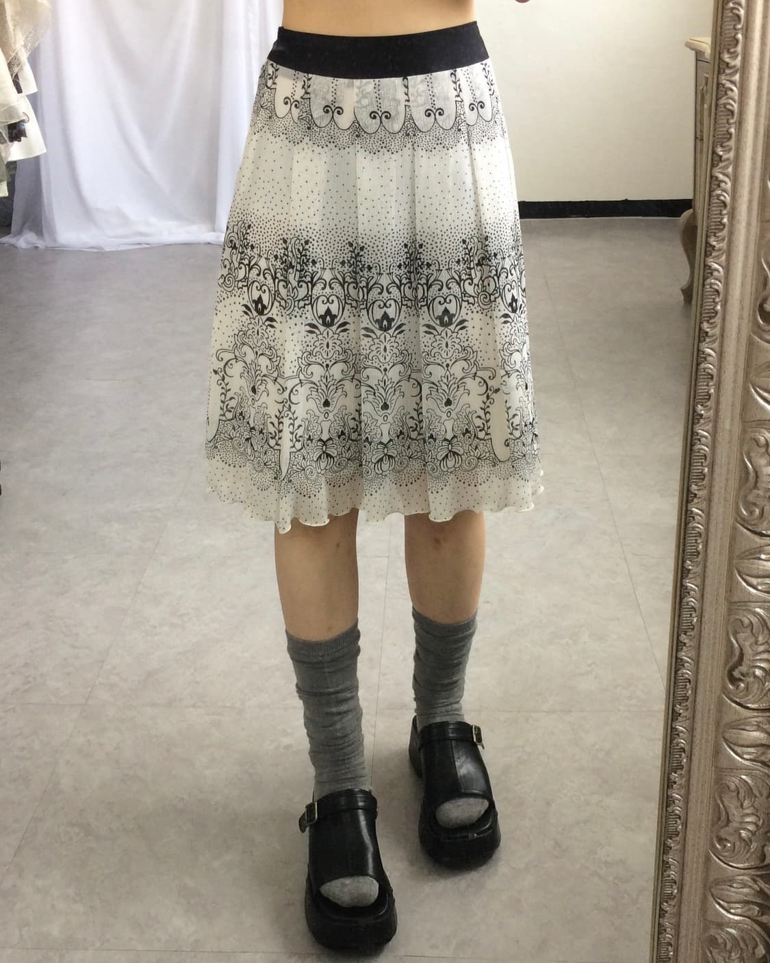 Pattern point pleats midi skirt 상품이미지7