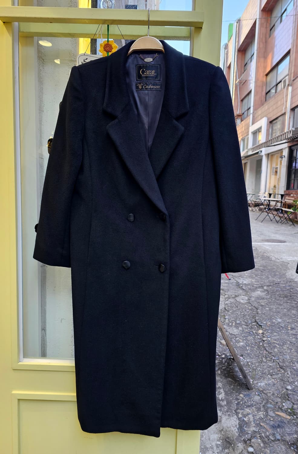 Carat by Sanyo 블랙 퓨어 캐시미어 테일러드 더블 코트 상품이미지2