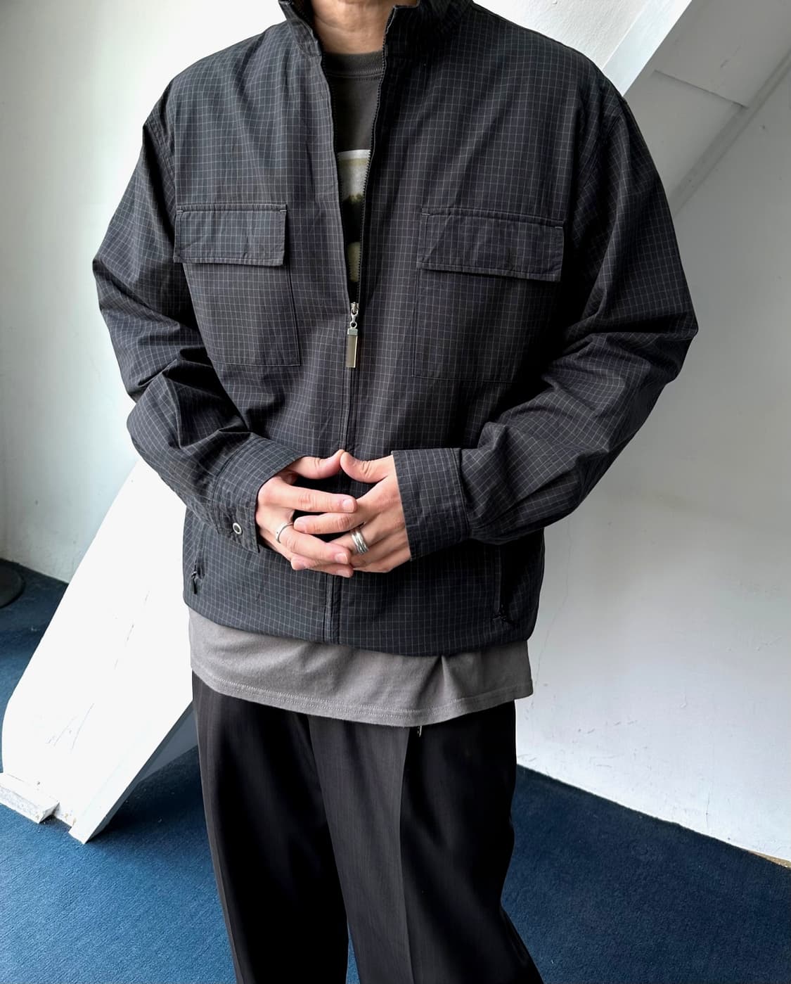 Washed cotton graph design zip jacket 상품이미지10