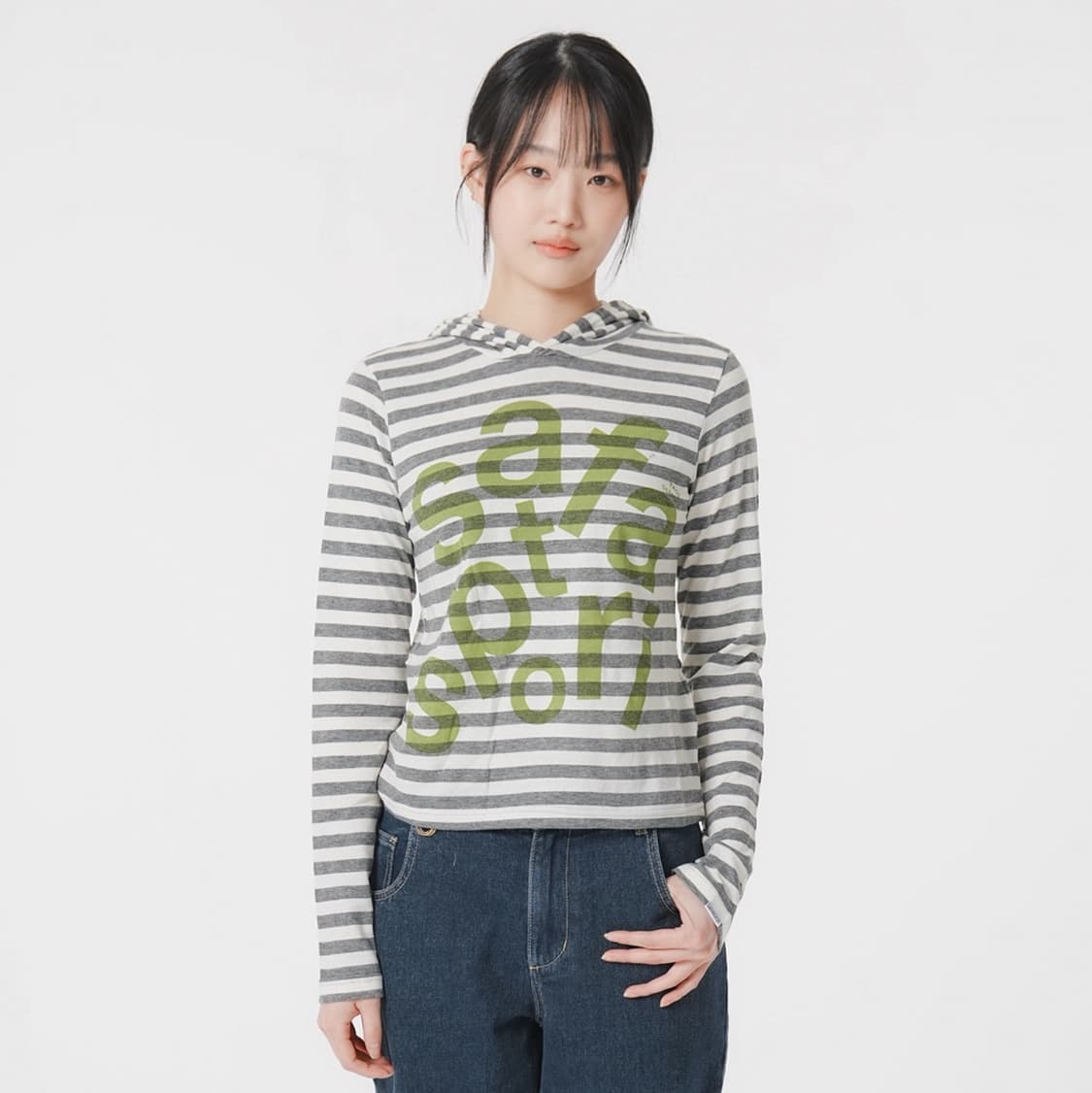 [2] 사파리스팟 1/2 티켓팅 스트라이프 보더 후디 그레이 후드 티셔츠 상품이미지6