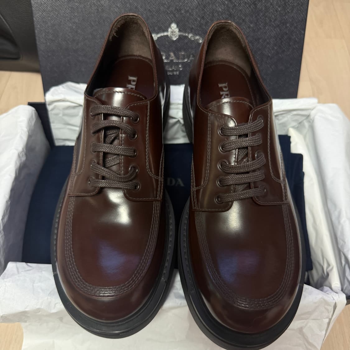 PRADA 프라다 더비 슈즈 (남성 구두) 브라운 UK9 상품이미지1