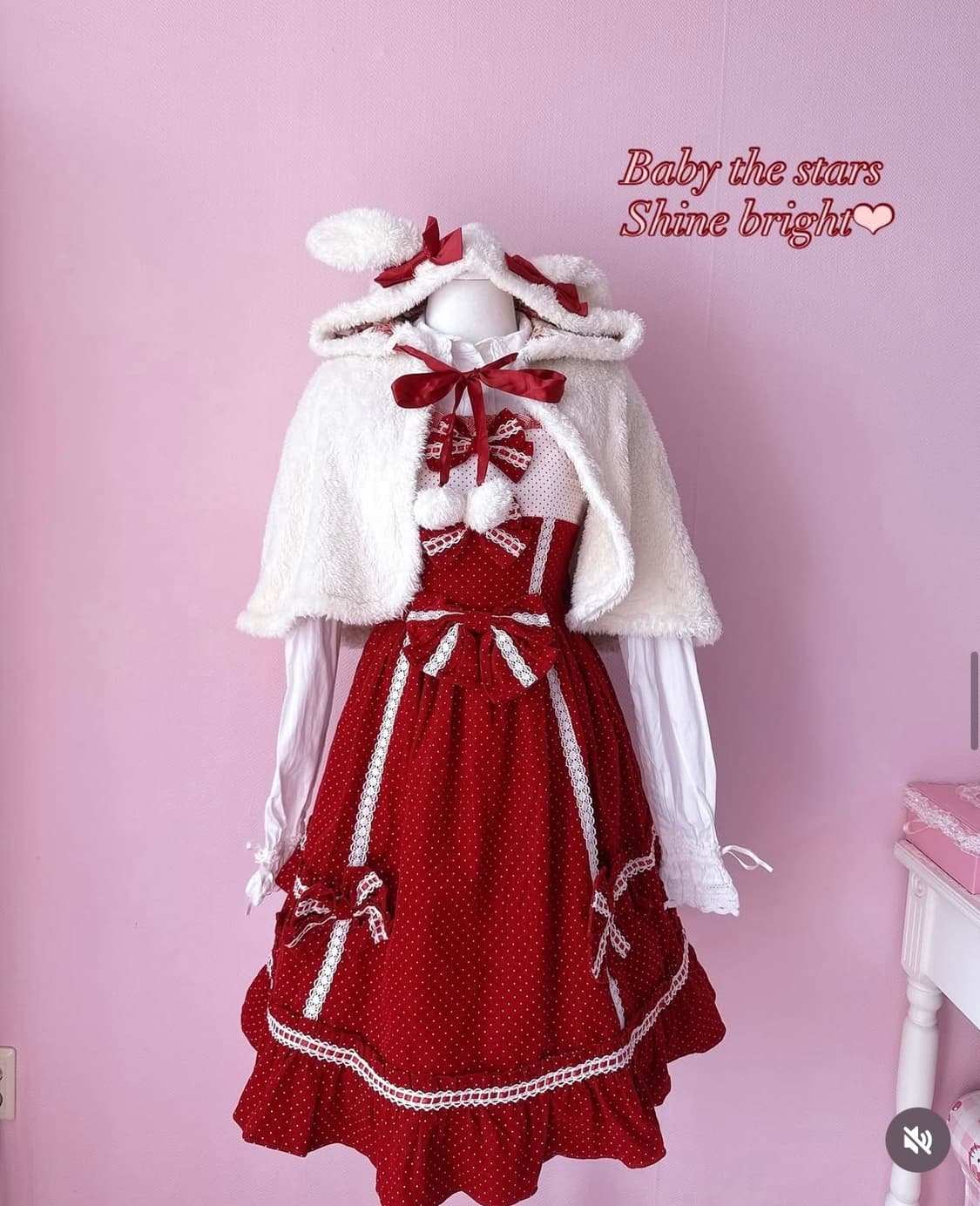 핑크세스빈티지 베이비 우사미미 케이프&원피스 세트 상품이미지1