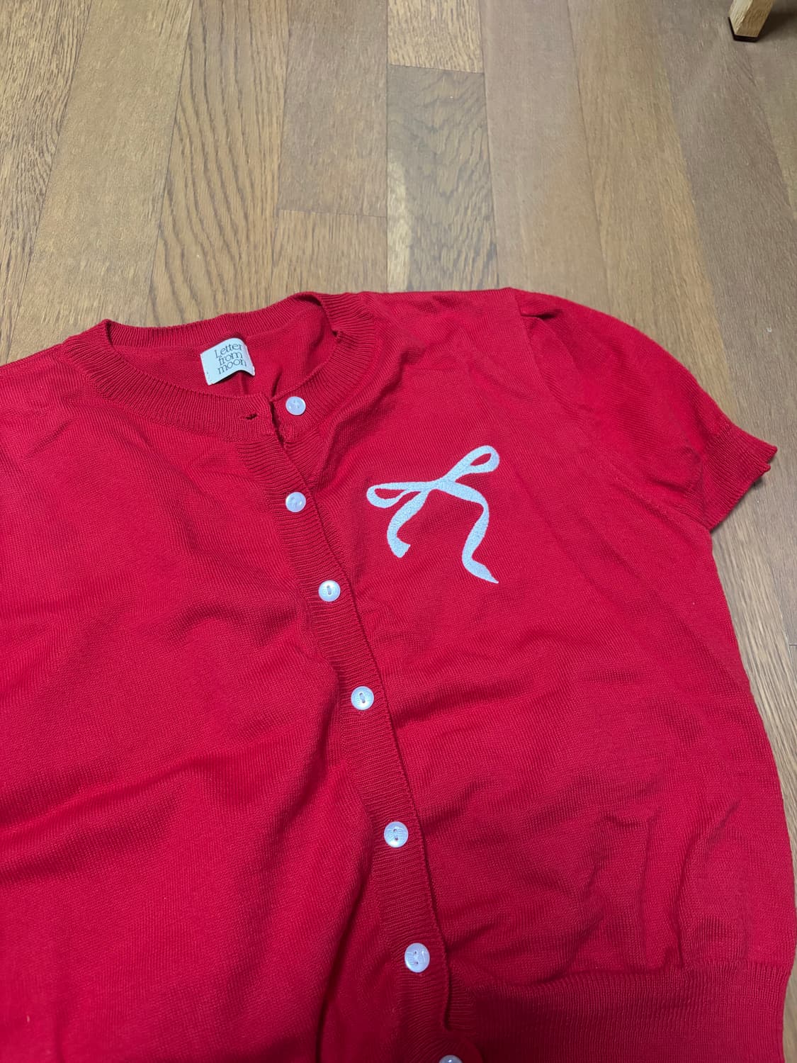 레터프롬문 리본 프롬문 하프 가디건 레드 반팔 상품이미지5