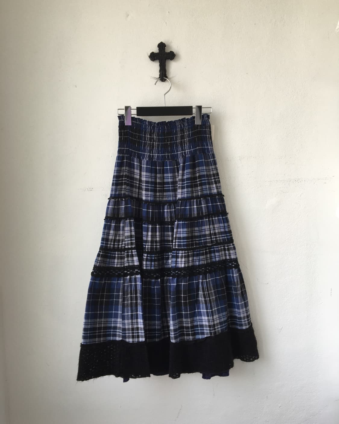 Crochet layer check pattern long skirt 상품이미지1