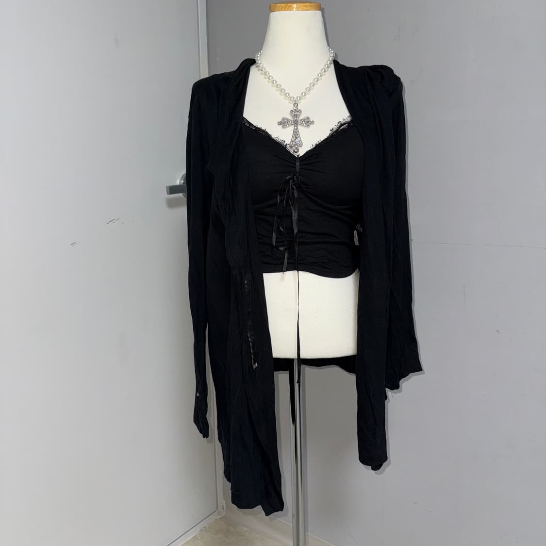 고스 펑크 사선 지퍼 언발 가디건  상품이미지2