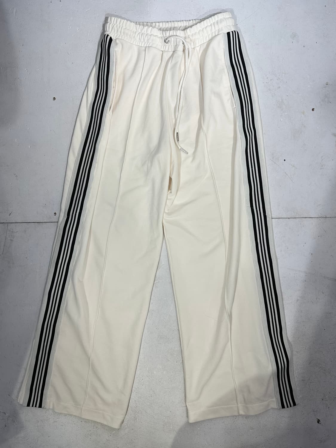 일본 빈티지 화이트 블랙 사이드 라인 와이드 추리닝 바지 F 상품이미지4