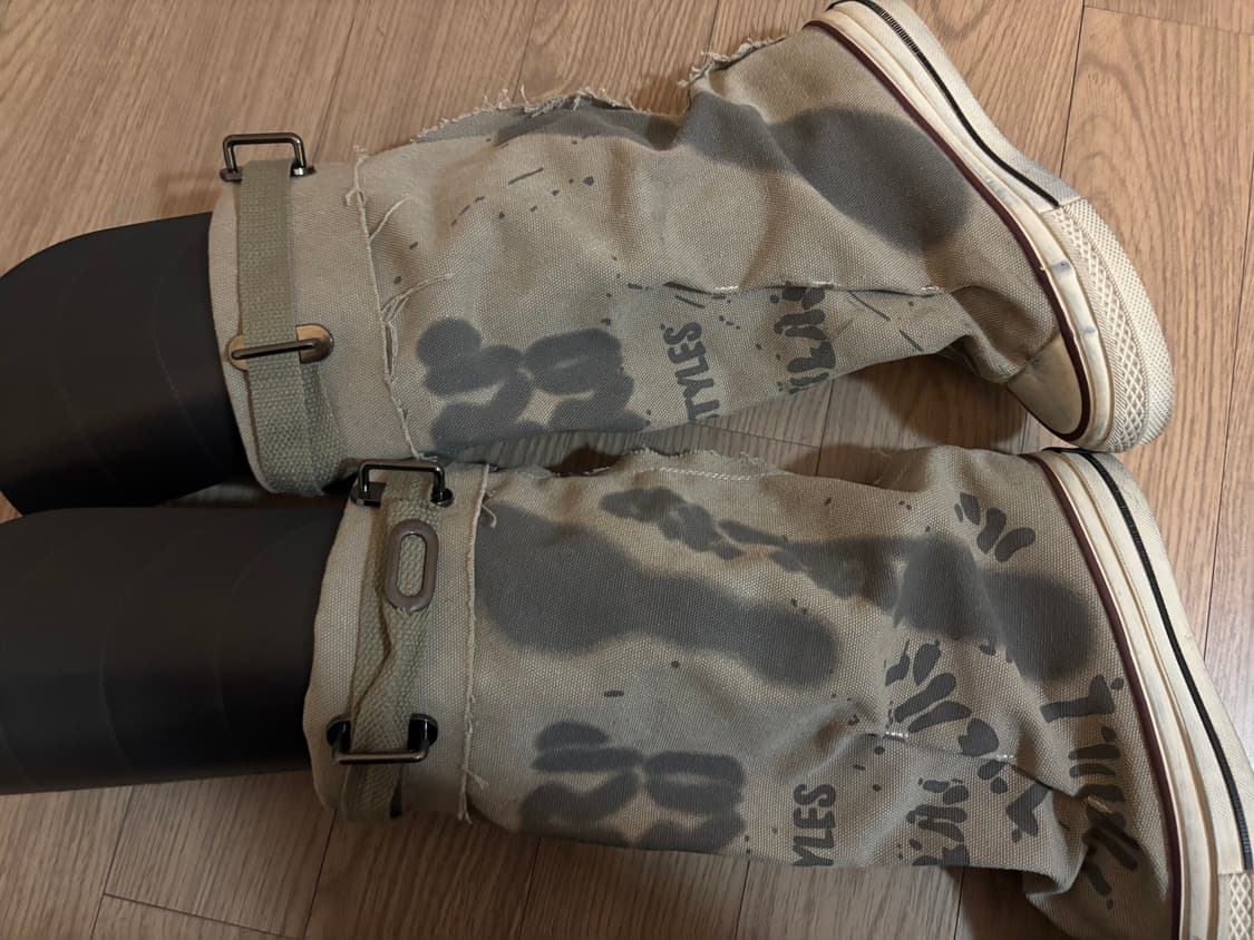 새상품급 루즈핏 셔링 캔버스 레터링 밀리터리 카모 갸루 롱부츠 루 상품이미지4