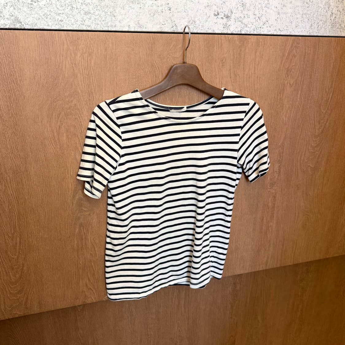 빈티지 반팔 티셔츠 스트라이프 패턴 디테일 아이보리 k76 상품이미지4