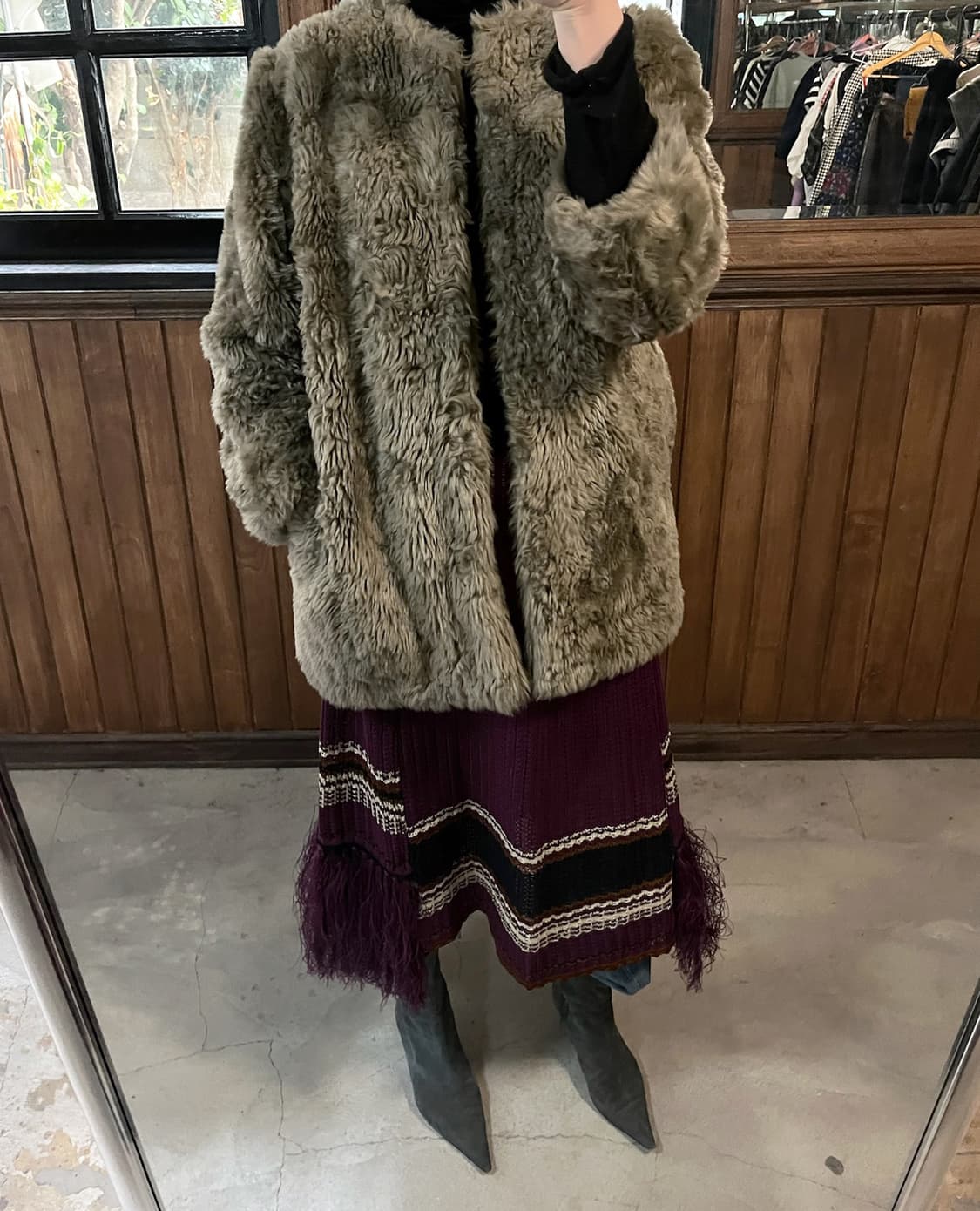 LENZ plum fringe knit skirt 상품이미지2