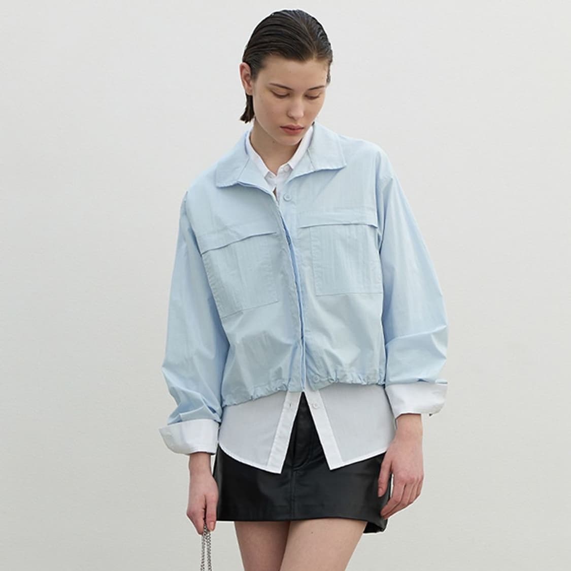 아뜰리에나인 스트링 파스텔블루 크롭 블루종 자켓 블라우스 F 상품이미지1