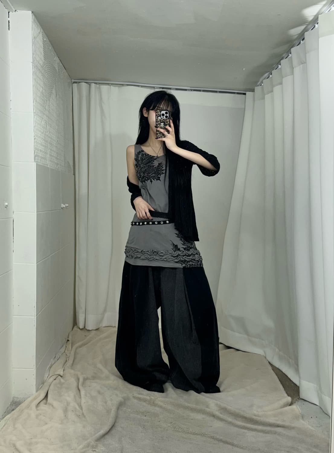 무채색 레오파드 블랙 데일리 시크 힙 코디세트 상품이미지2
