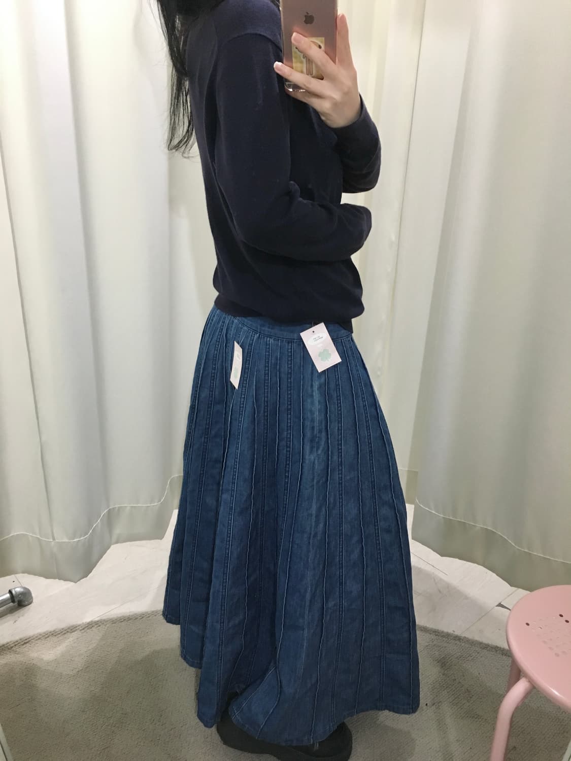 panel top stitch denim skirt 상품이미지5