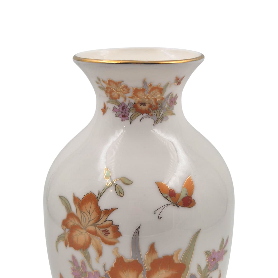 80s 메이토 금채 플로랄 나비 백자 화병 상품이미지2