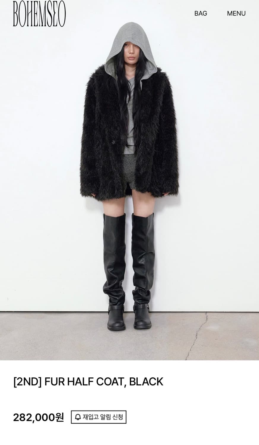 보헴서 보헤미안서울 FUR HALF COAT, BLACK 상품이미지1