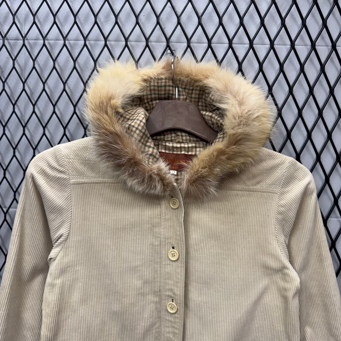 90s 입생로랑 YSL 코듀로이 롱 파카 퍼후드 포켓 포인트 베이지 상품이미지3