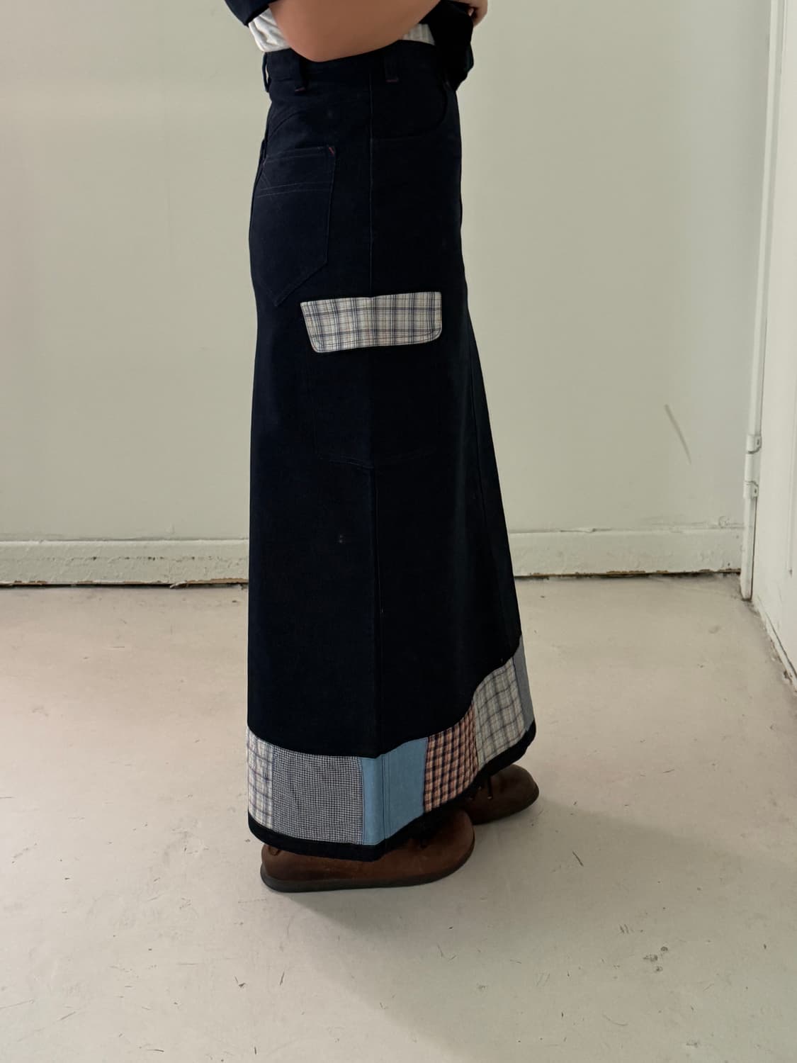 일본빈티지 핑크하우스 패치워크 데님스커트 상품이미지9