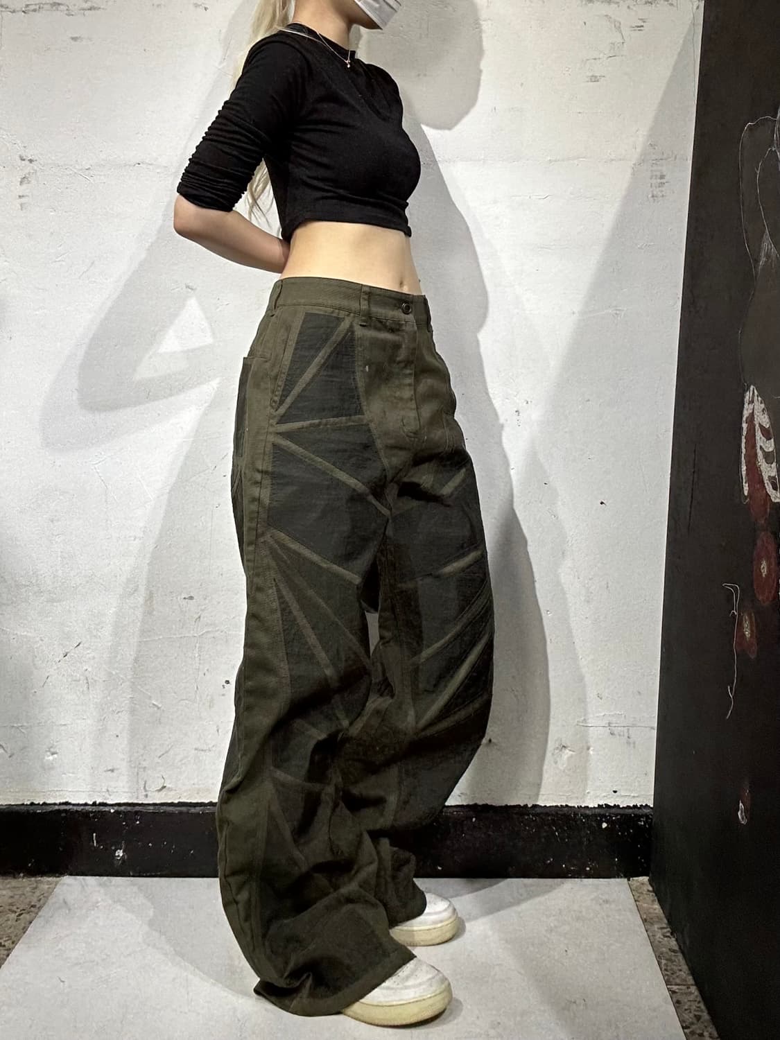 노매뉴얼 새상품 PATCHED PANTS 카키 패치 와이드 팬츠 L 상품이미지1