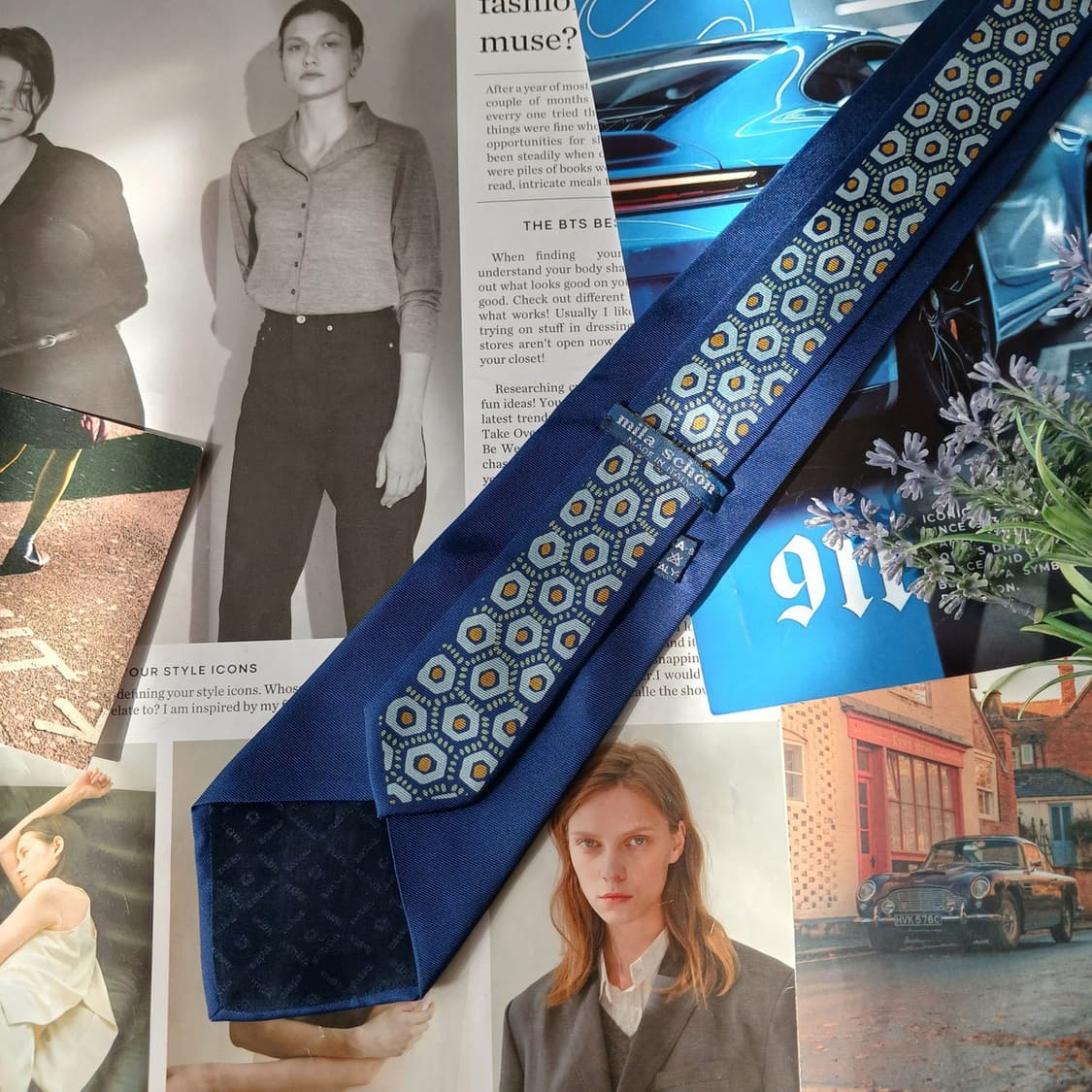 밀라숀 실크 네이비 기하 패턴 넥타이 8.9cm A+등급 A19753 상품이미지5