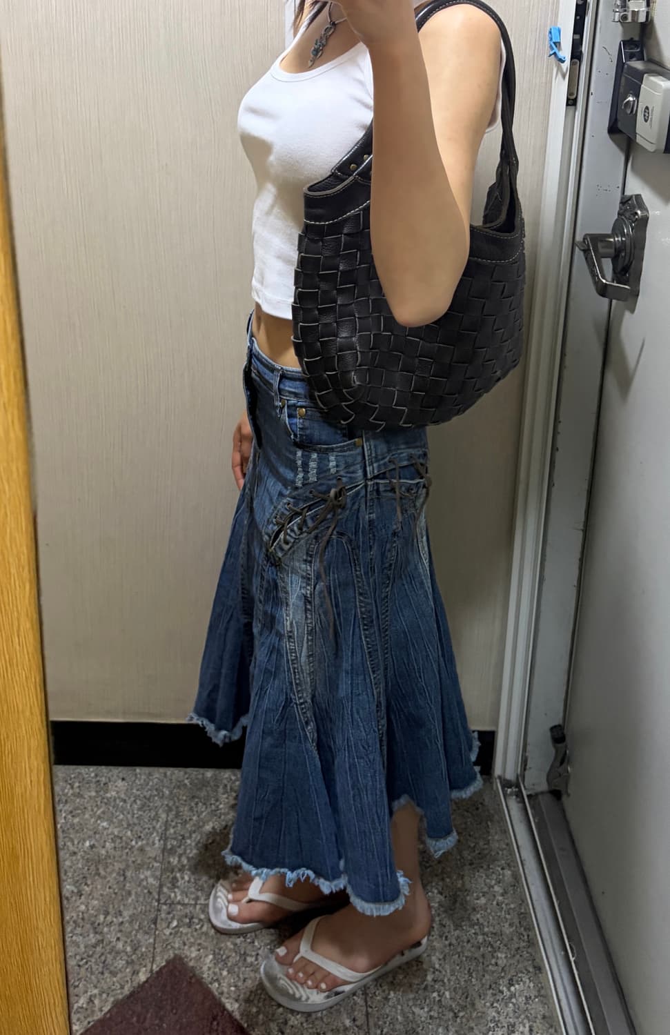 JPN Gored Washed Denim Skirt Mid Blue 상품이미지8
