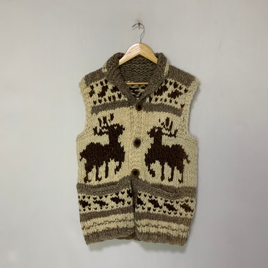 코위찬 빈티지 핸드메이드 노르딕 패턴 니트 스웨터 조끼 베스트 상품이미지1