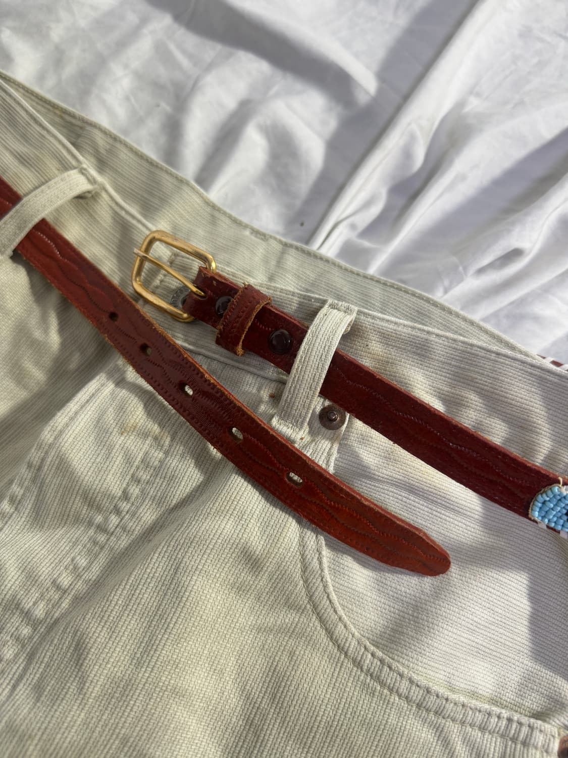 빈티지 네이티브 아메리칸 비즈 카우하이드 벨트 히피 보헤미안 상품이미지5