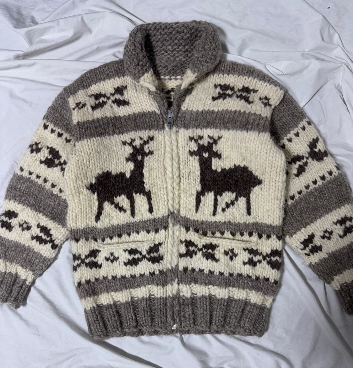 Flyer hooks 캐나다 코위찬 헤비울 니트 집업 사슴 상품이미지3