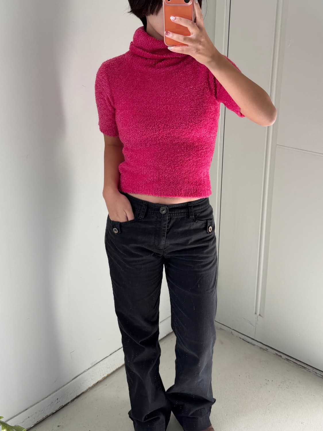 일본빈티지 핫핑크 반팔 터틀넥스웨터 상품이미지2
