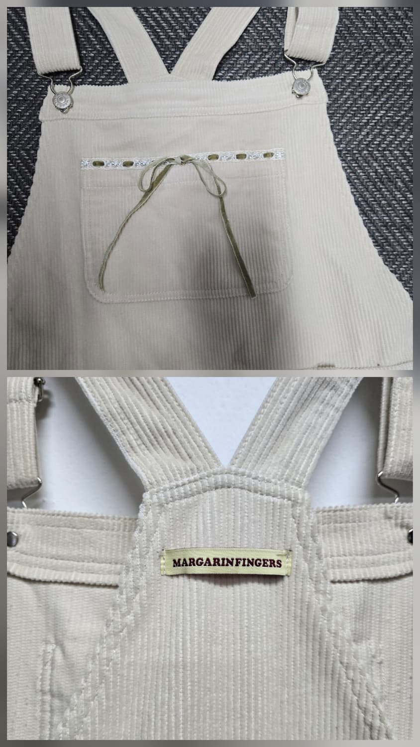 마가린핑거스 리본 코듀로이 오버롤 아이보리 점프수트 상품이미지4