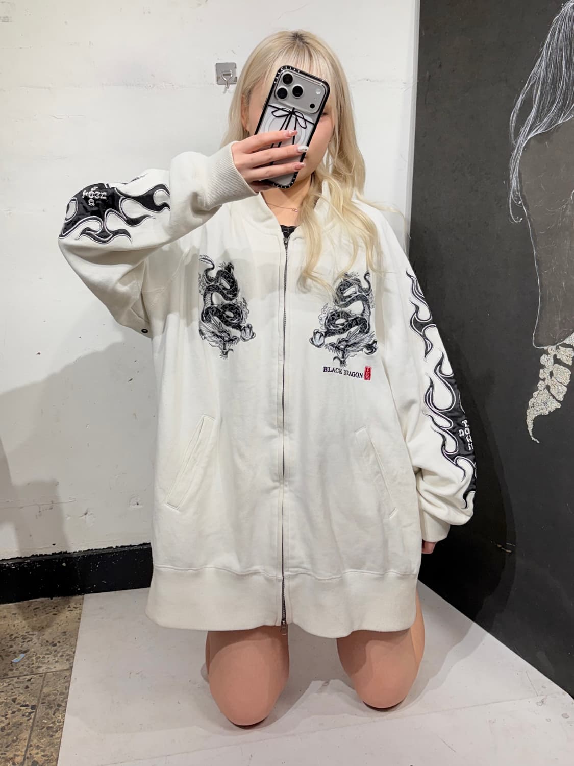 도그 타운 용 자수 대대장 오리엔탈 화이트 오버핏 집업 져지 XL 상품이미지1