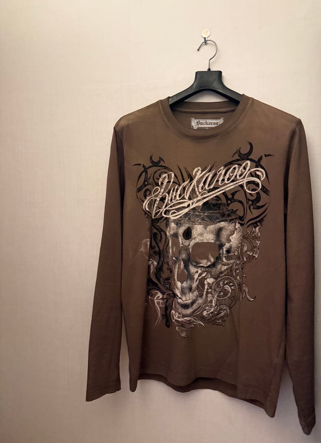 버커루 빈티지 y2k 해골 브라운 긴팔 티셔츠 상품이미지5