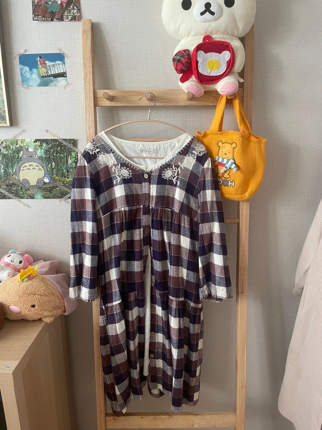 모리걸 퍼플 체크 바선생 ops set (착용샷) 상품이미지1