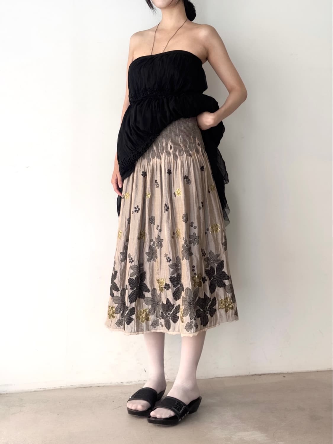 Floral gold glitter banding skirt & ops 상품이미지5