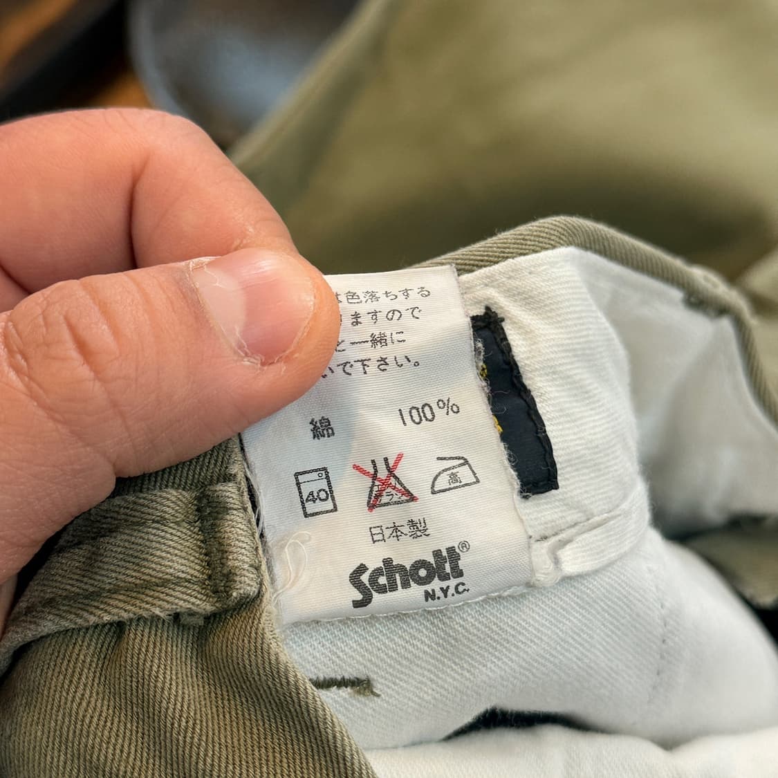 쇼트 NYC 일본생산 올리브 치노 팬츠 데미지 힐바이트 30 31 상품이미지8