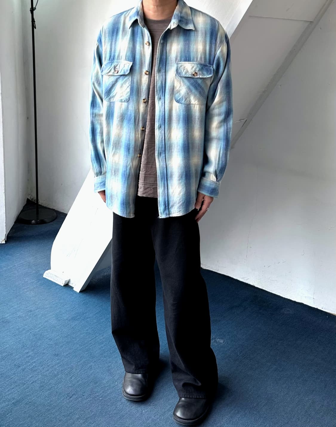 Cotton woven nel check wide shirt 상품이미지3