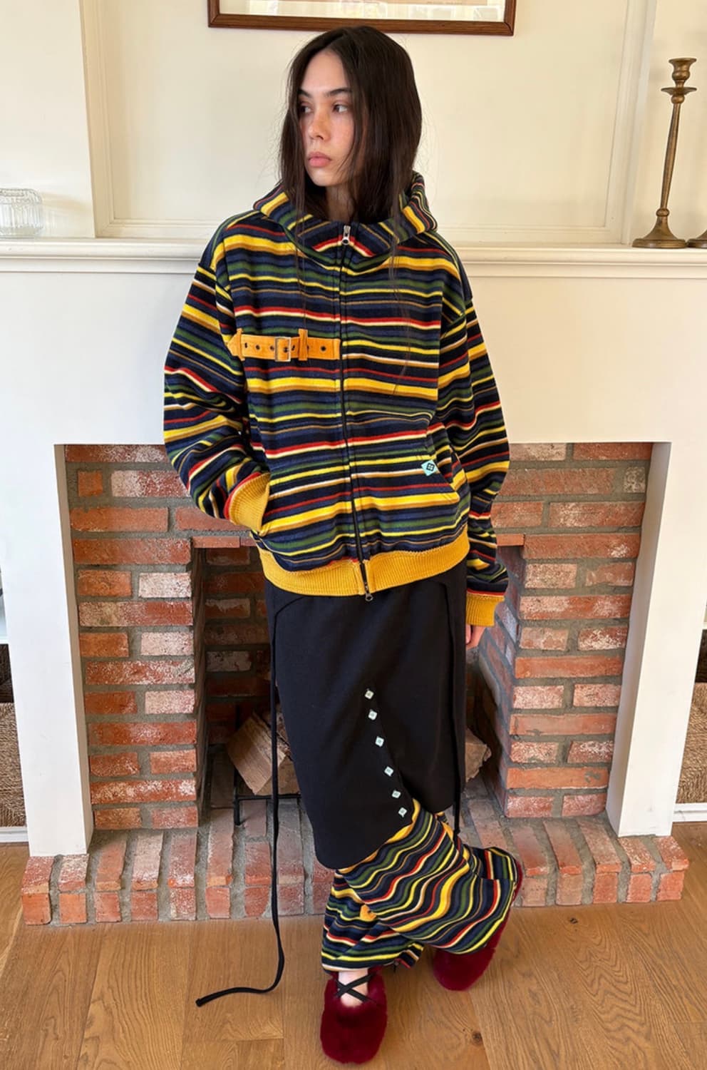 헤레틱 후집&팬츠 (STRIPE FLEECE STRAP SET-UP) 상품이미지1