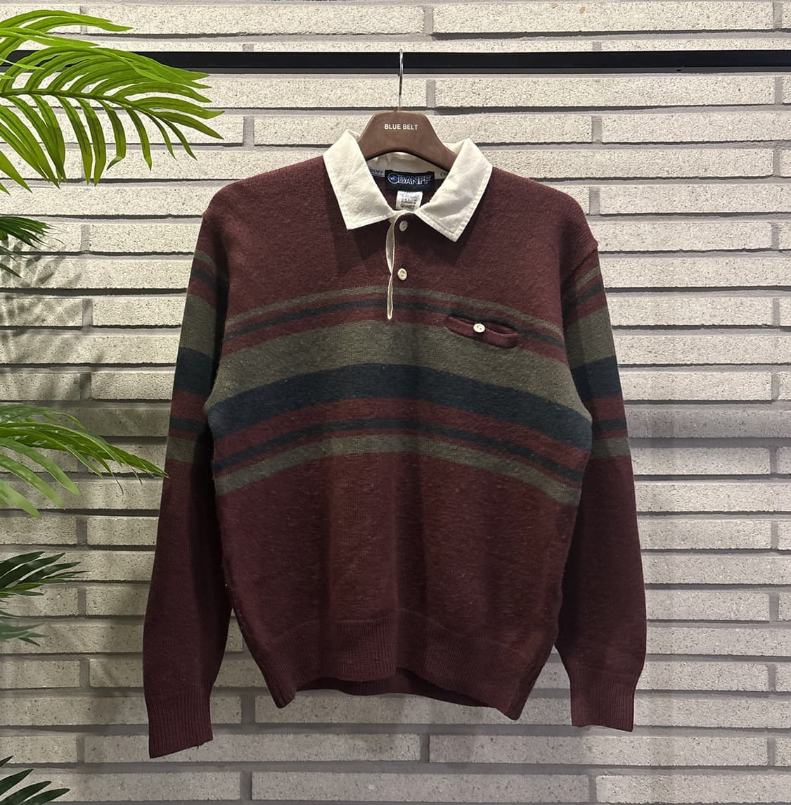 BANFF 밴프 멀티 스트라이프 카라 니트 어스톤 포켓 디테일 딥버건디 상품이미지2