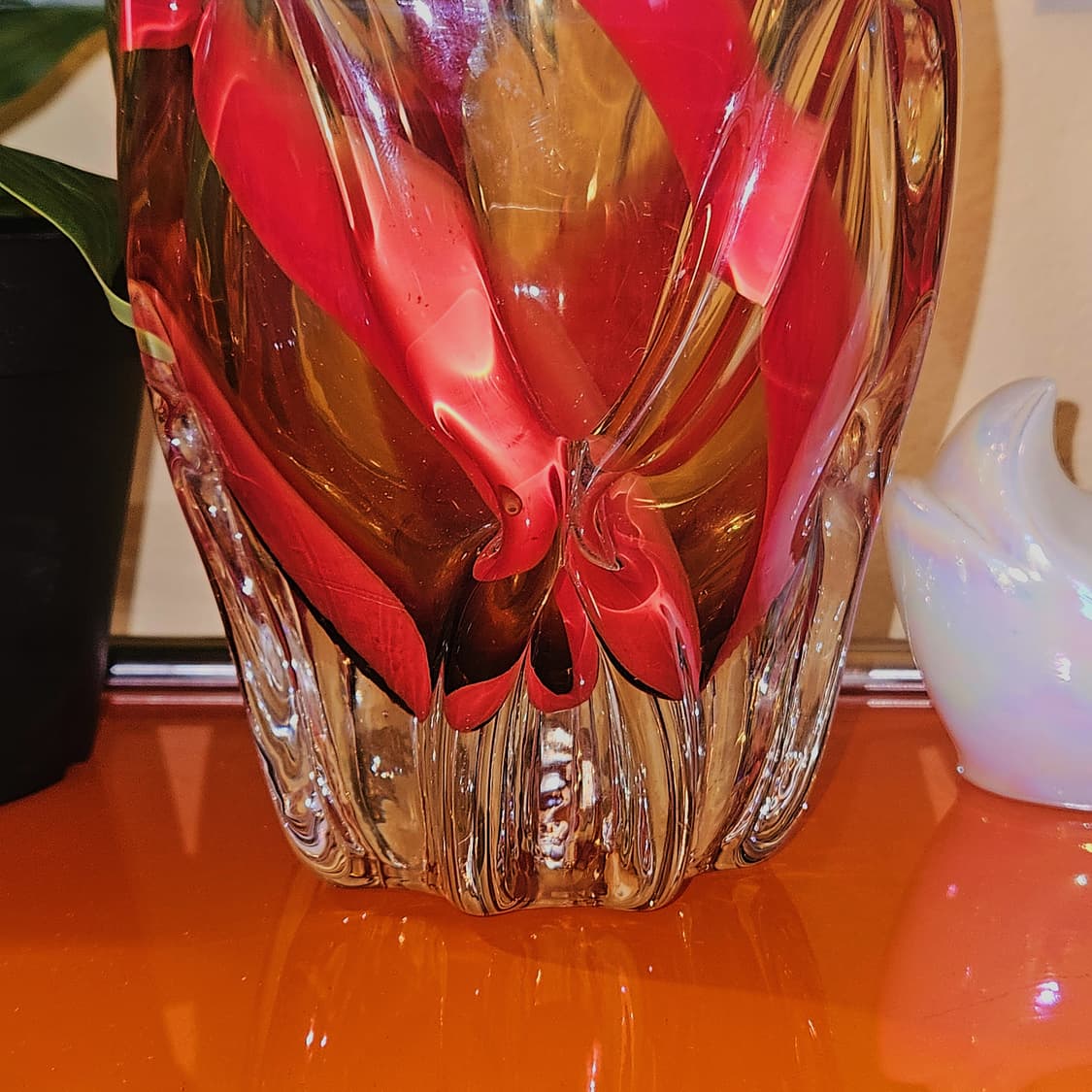 80s 오사카 Mcm 아트글라스 엠버 꽃병 상품이미지3