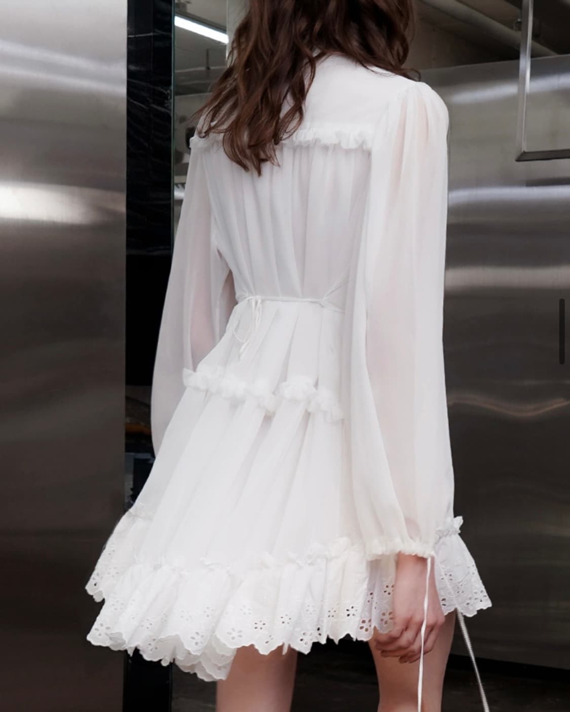 언티지 자수 레이스 러플 미니 원피스 드레스(White) 상품이미지3