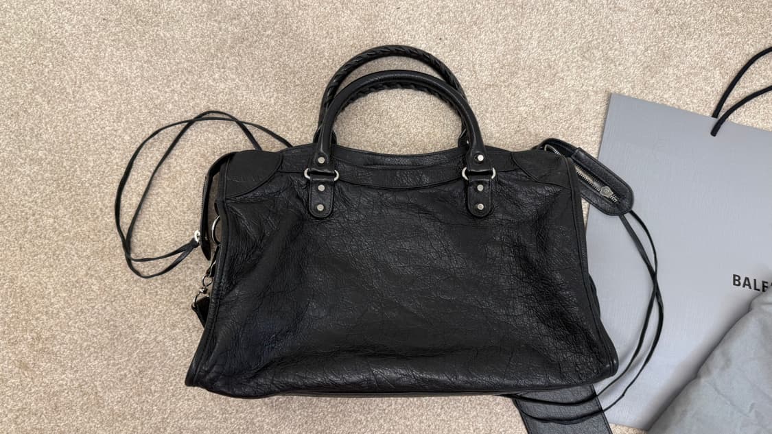 발렌시아가 시티 모터백 미디움 블랙 은장 상품이미지2