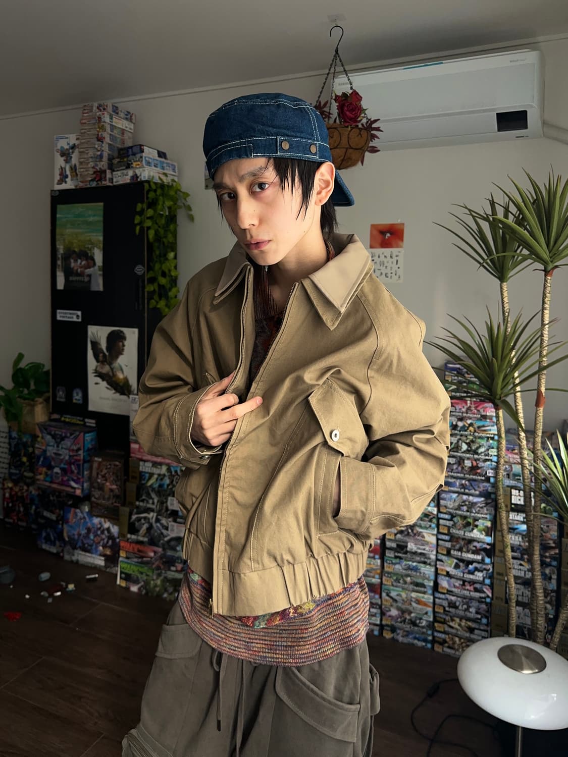 RHNDE 레더 카라 레이어 크롭 봄버 상품이미지1