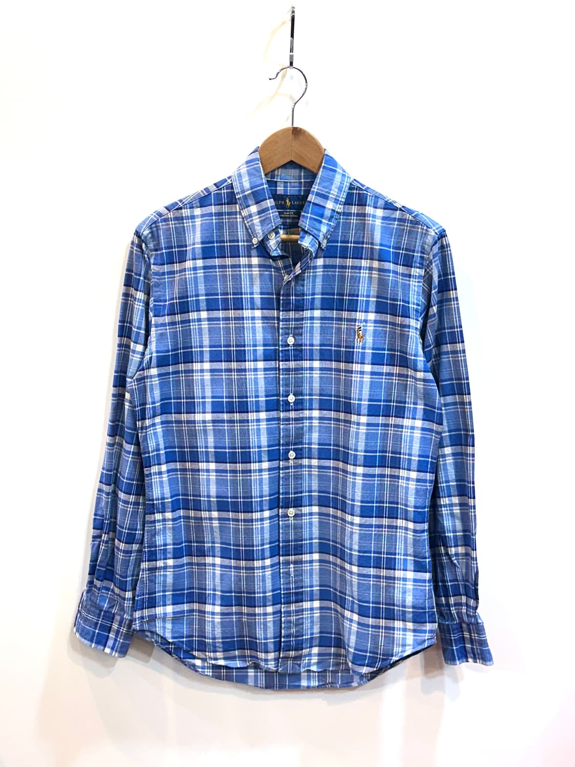 폴로 랄프로렌 슬림핏 체크셔츠 블루 S 상품이미지1