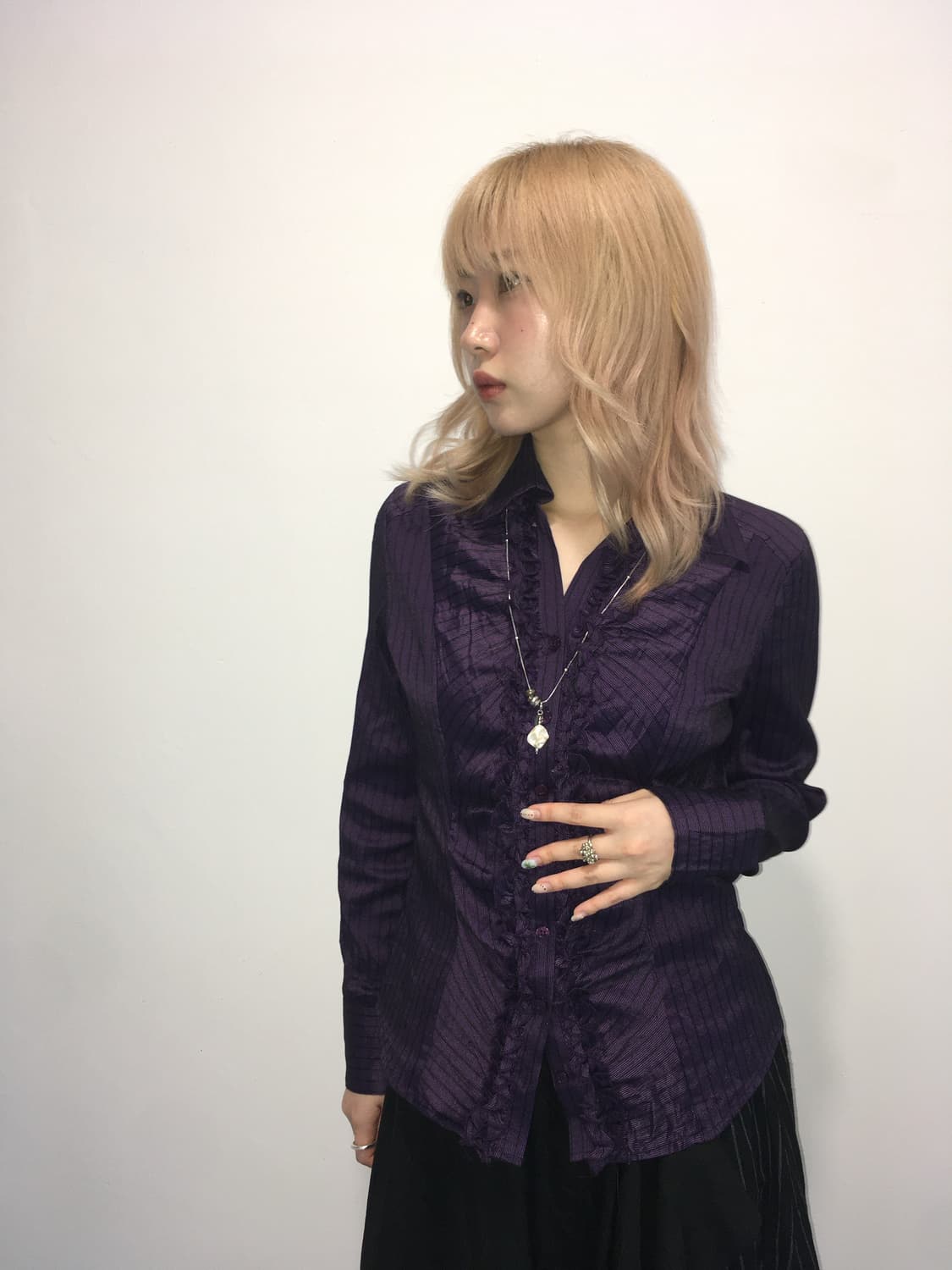 jpn vintage purple frill stripe shirts 상품이미지2