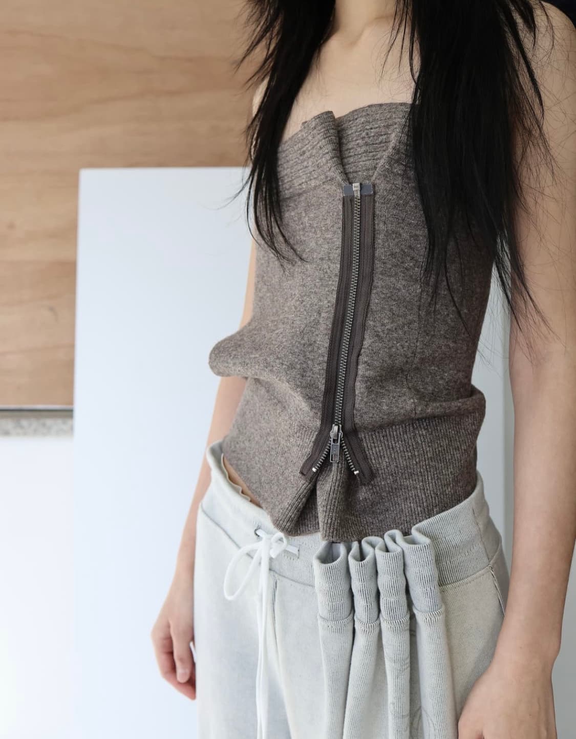 울리카상투스 Zip knit tube top (soft terracot) 상품이미지1