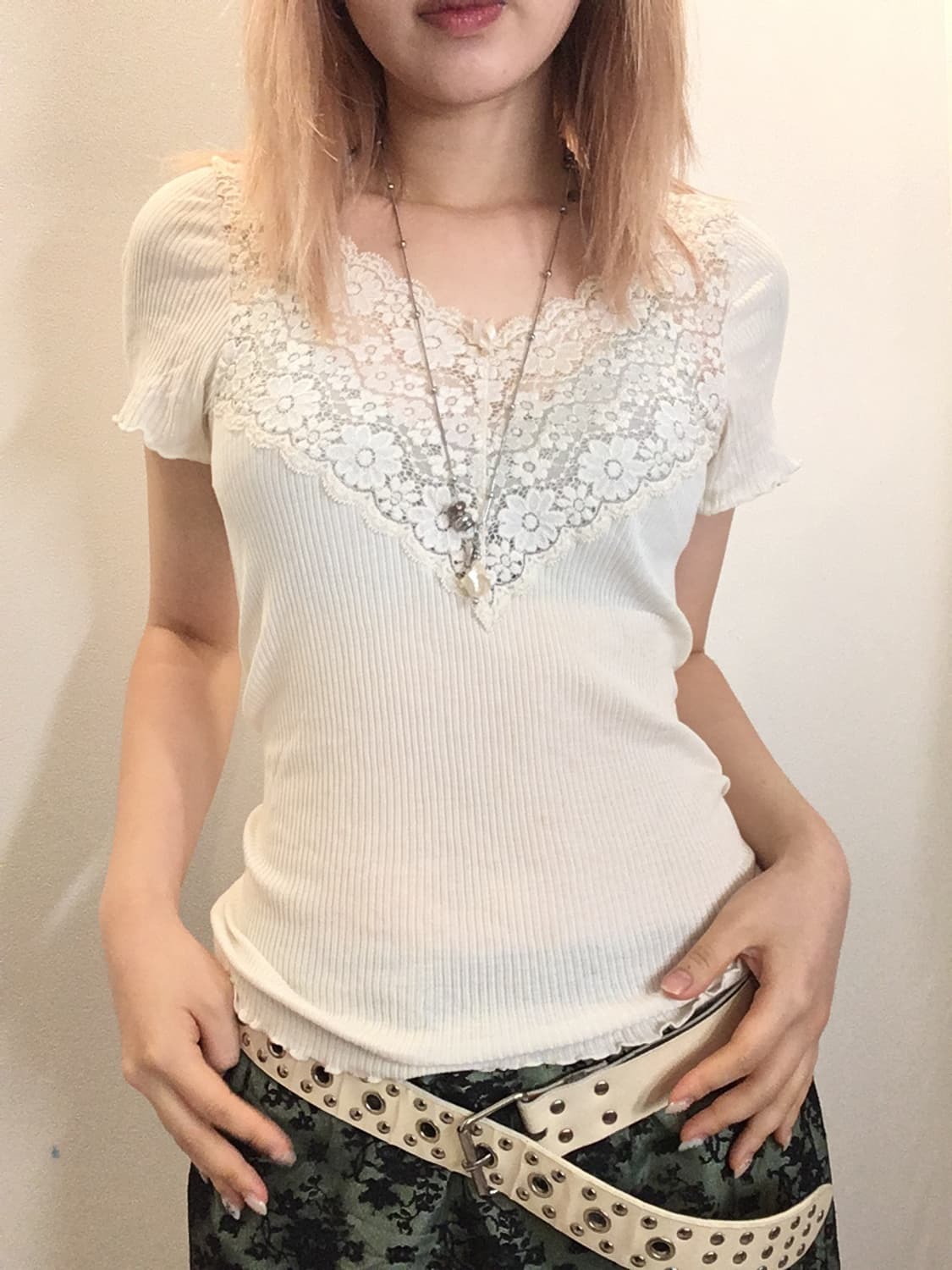jpn vintage 아이보리 레이스 반팔 상품이미지1